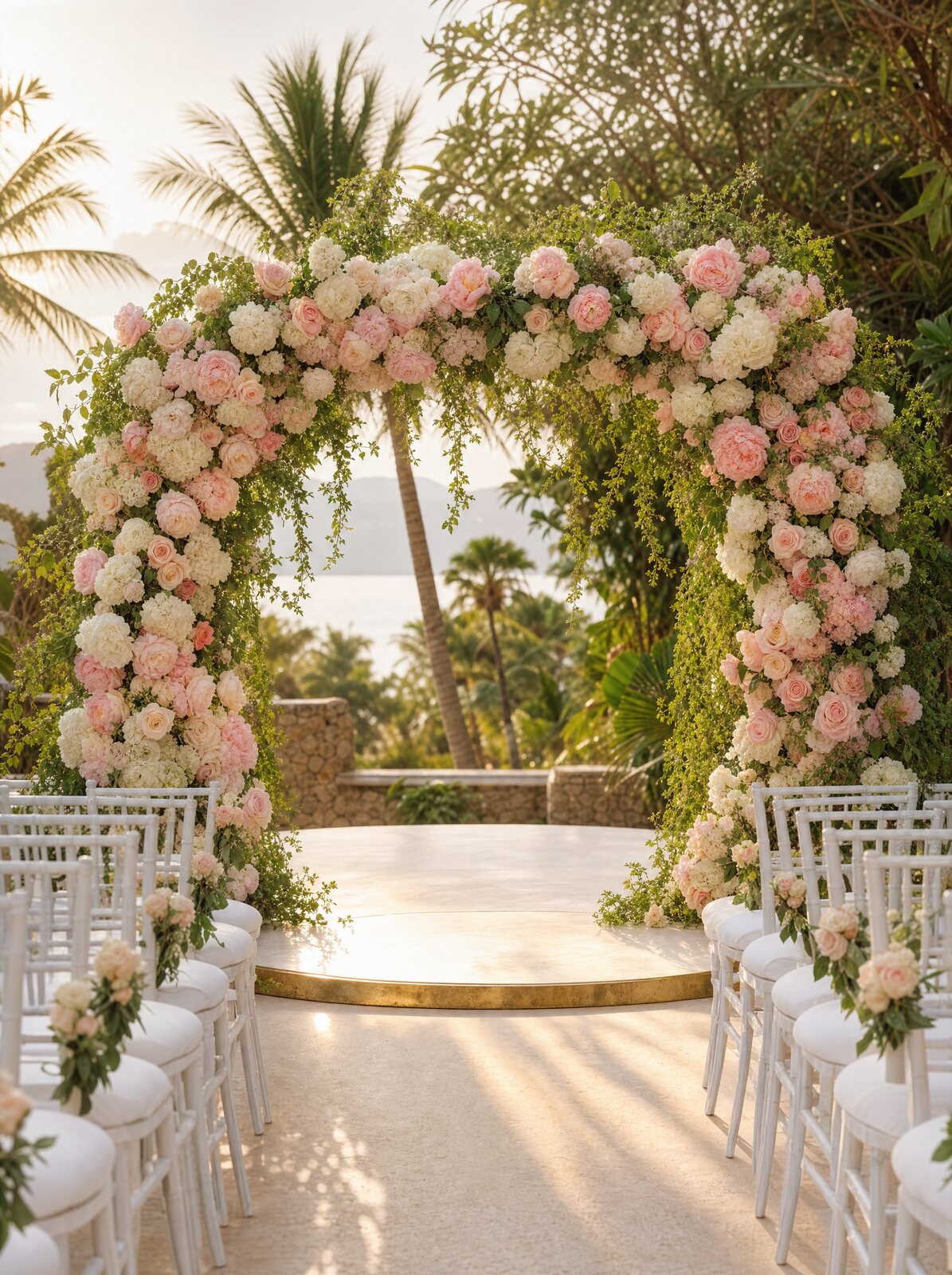 Arco floral para ceremonia, ambientación estilo Lindas